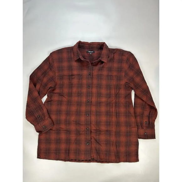 Madewell Shirt Womens Medium Red Plaid Button Down Cotton Flannel Evermore - Picture 1 of 6